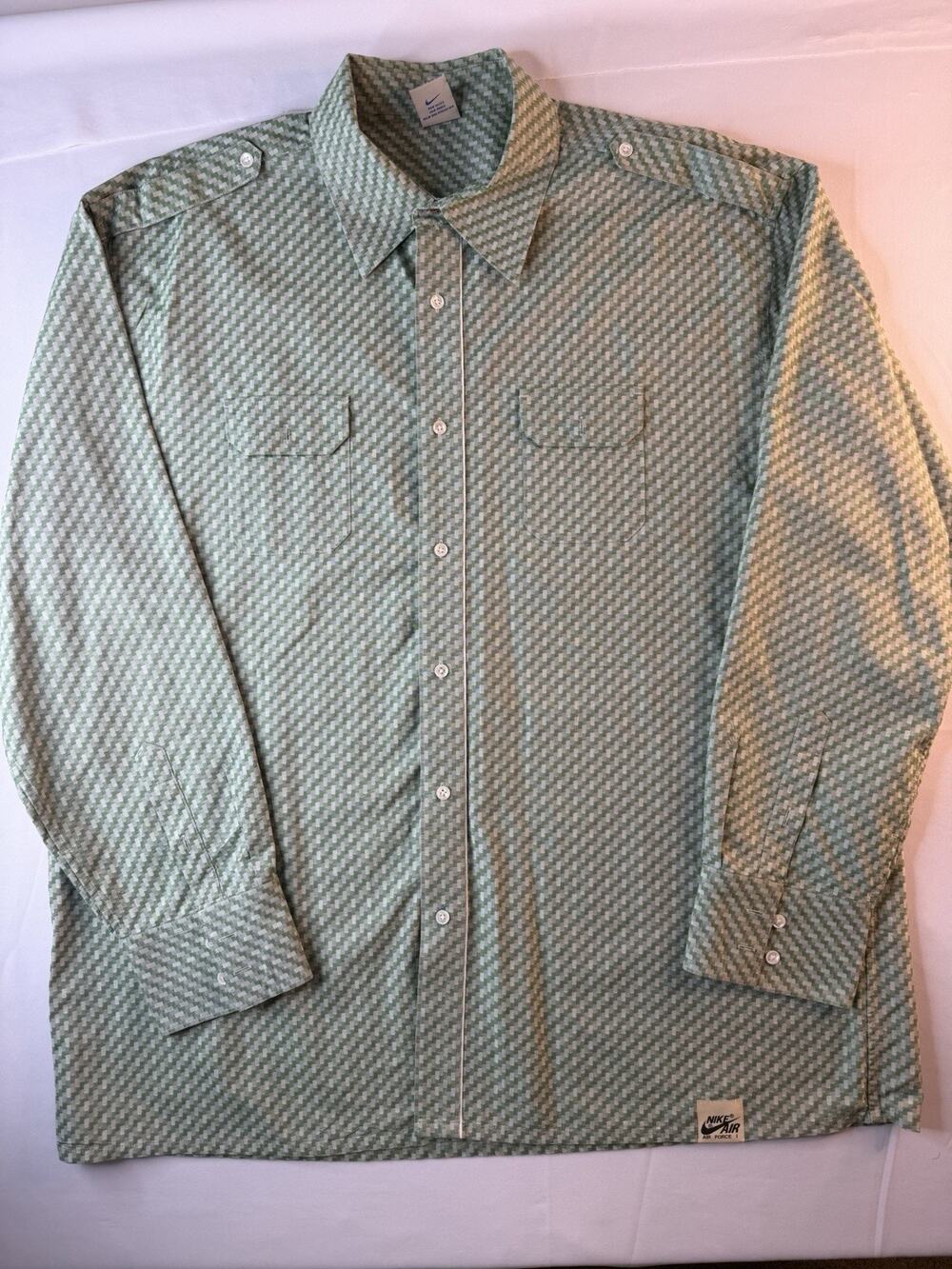 Vintage Nike Air Force 1 BRS Green Button Up XXL Houndstooth Hong Kong